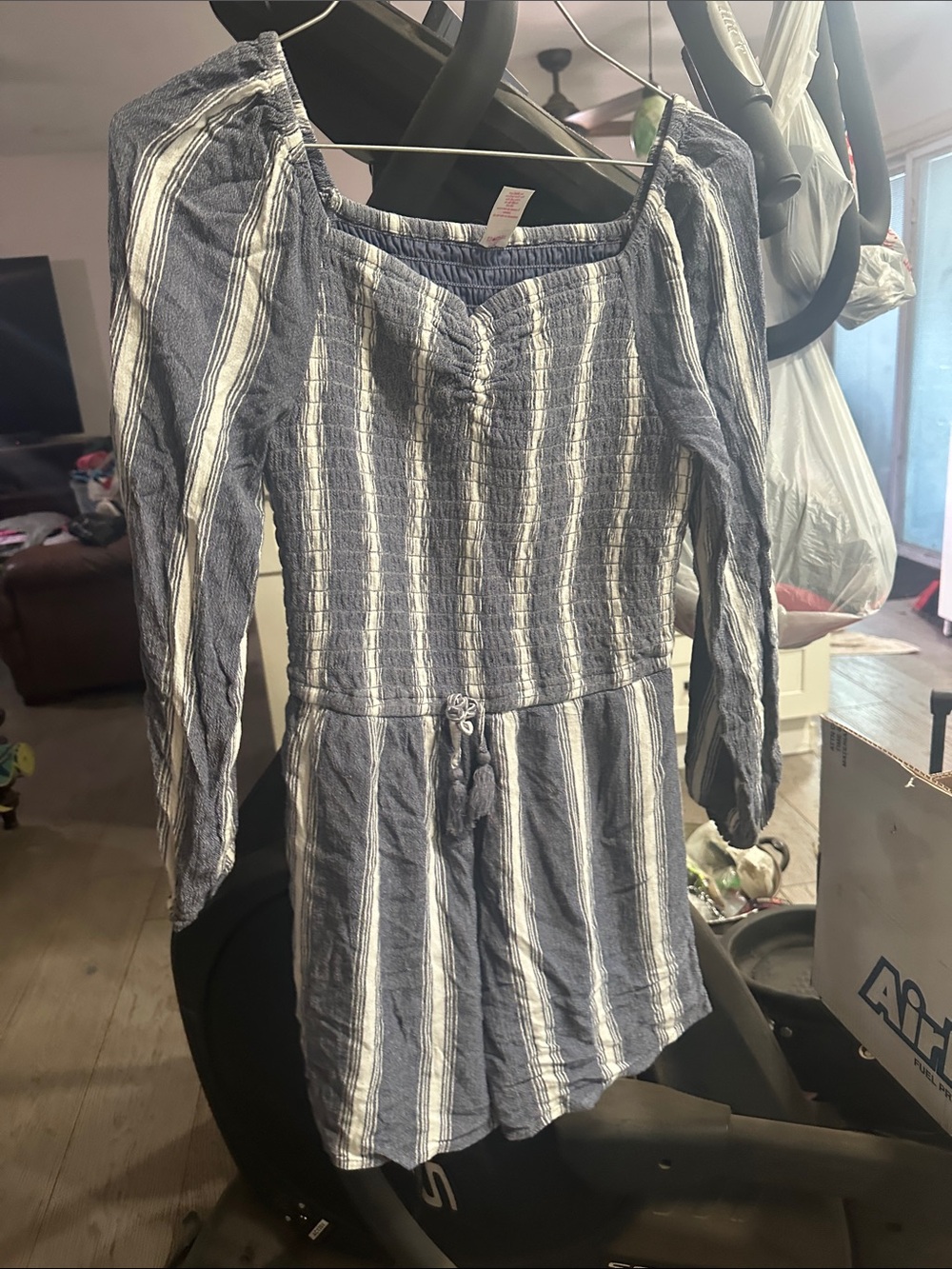Justice Blue and White Striped Off-Shoulder Romper